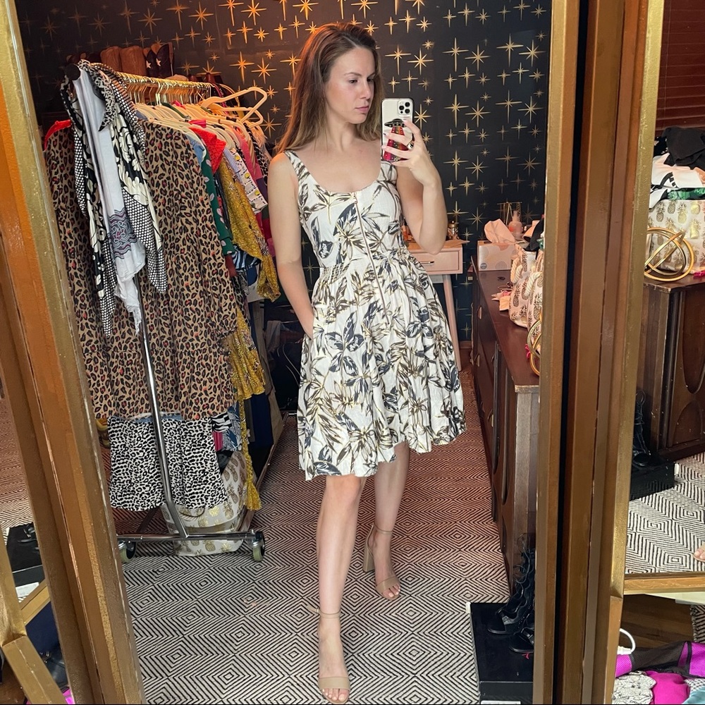 J.Crew Sz 0 GUC Linen palm leaf dress